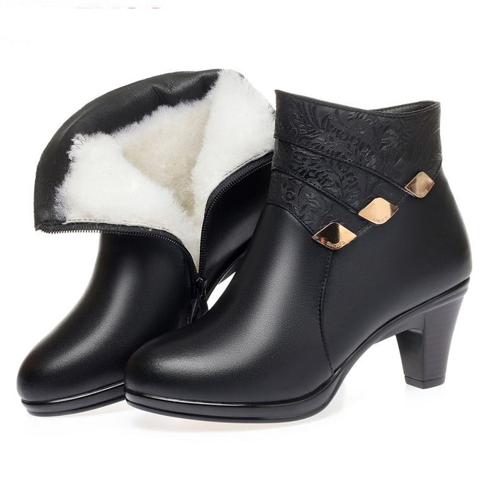 gktinoo-New Fashion-Female Short Boots-Thick Heel- Genuine Leather